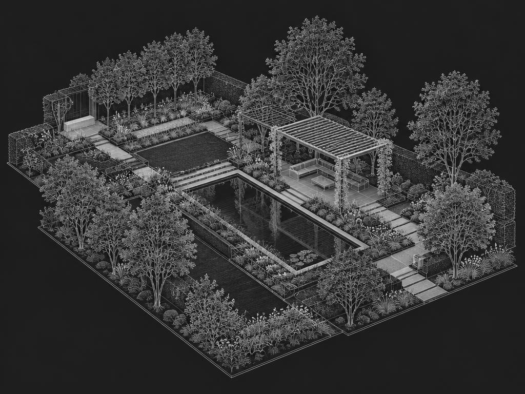 Illustrazione concettuale di un giardino progettato