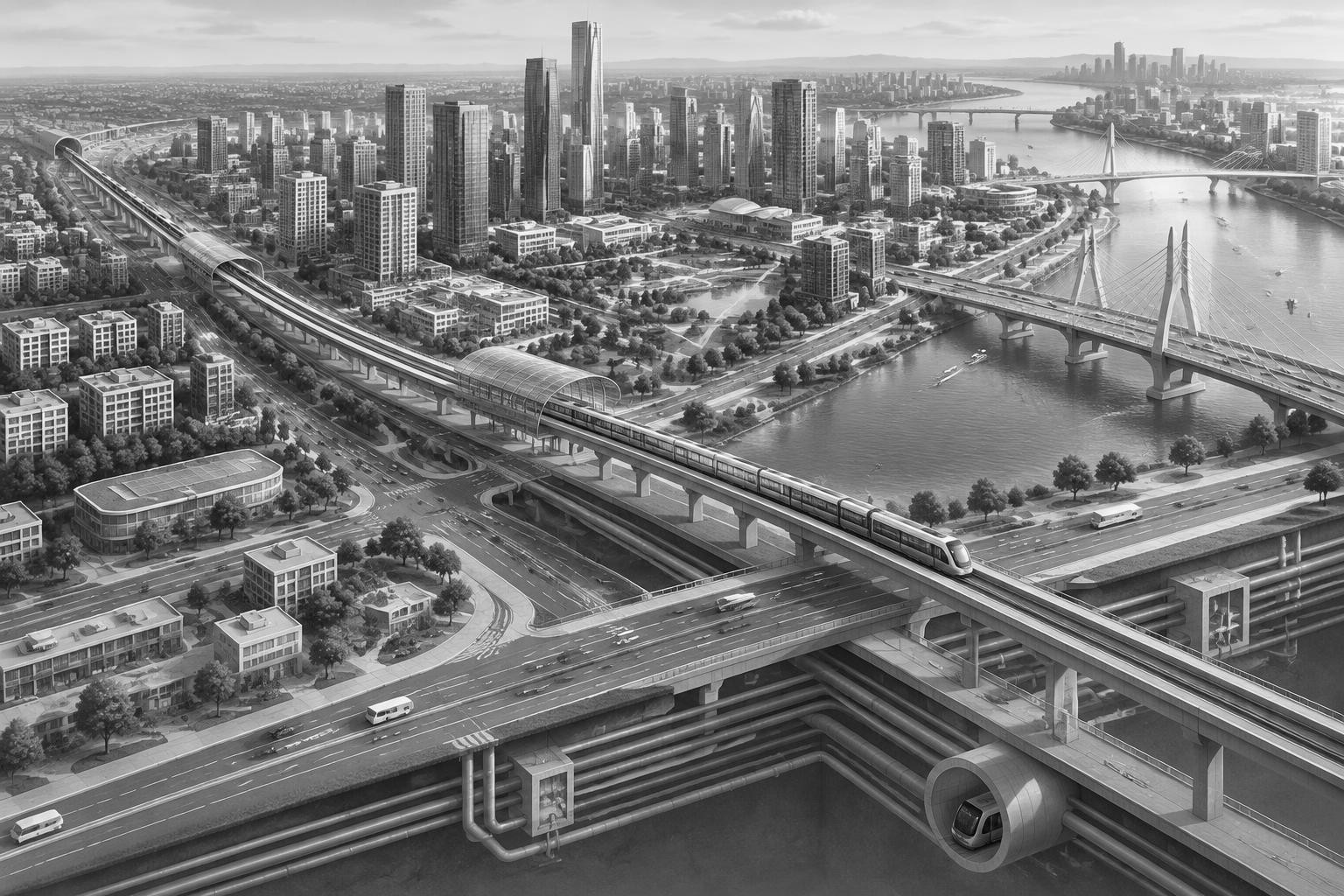 Illustrazione concettuale di infrastrutture urbane per lo sviluppo della città